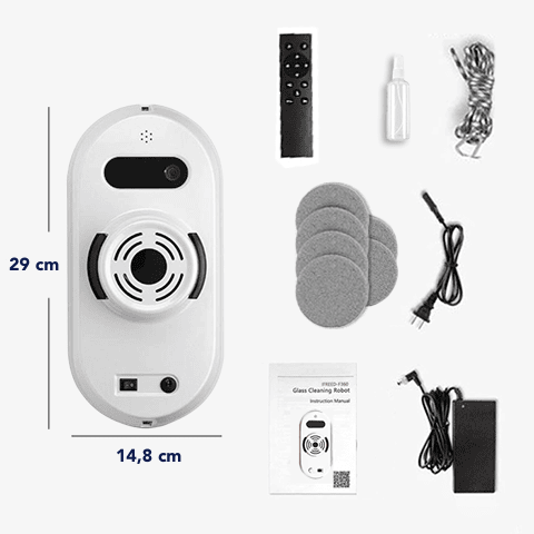 Foto von dem, was in der Bestellung Ihres Fensterreinigungsroboters enthalten ist